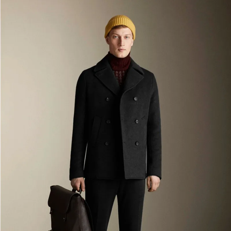 

Men's woolen coat winter high-end custom thick solid color slim casual woolen coat