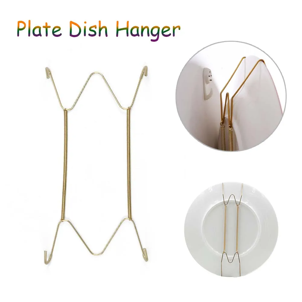 Wall Display Plates Dish Hangers Holder New Design W Type Dish Spring Holder Invisible Hook Home Decor 6/7/8/10/12/14/16 Inch