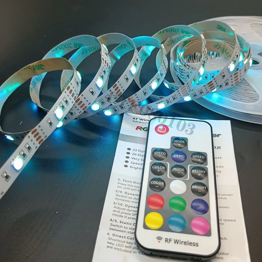 17 Key RF Remote 3 Key Switch Button Control For SMD 5050 RGB LED Strip 5V 2M 60 LEDs Strip Light