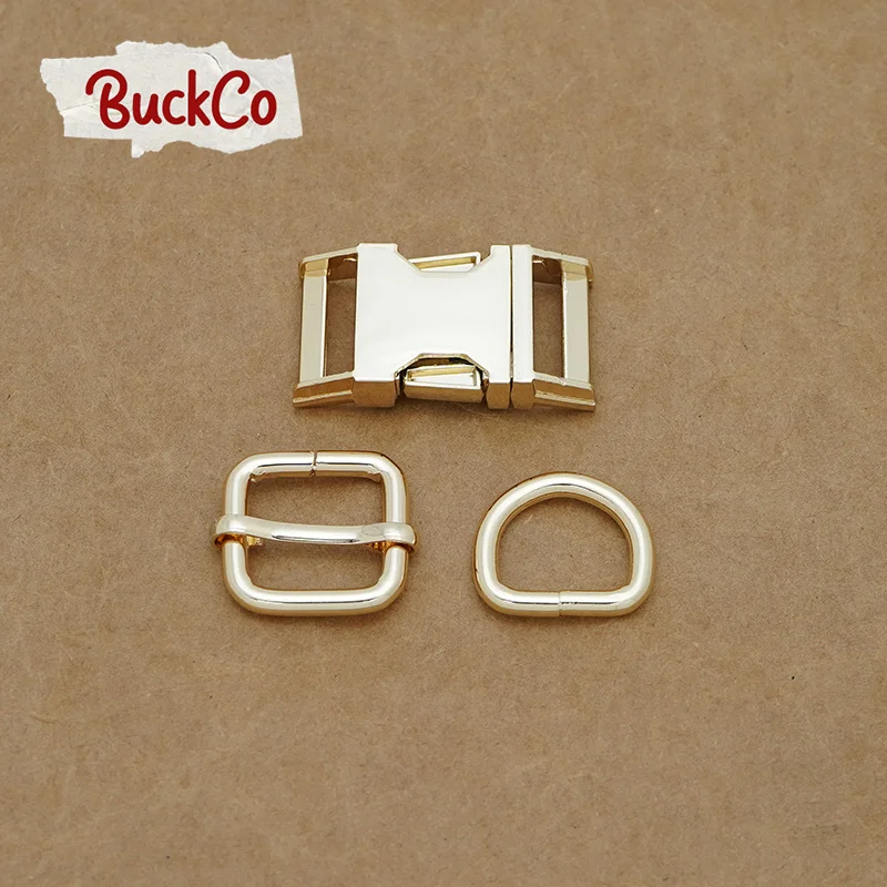 20mm Light gold(metal buckle+Adjust Buckle+D ring/set)for DIY backpack bag handmade dog collar webbing sewing premium accessory