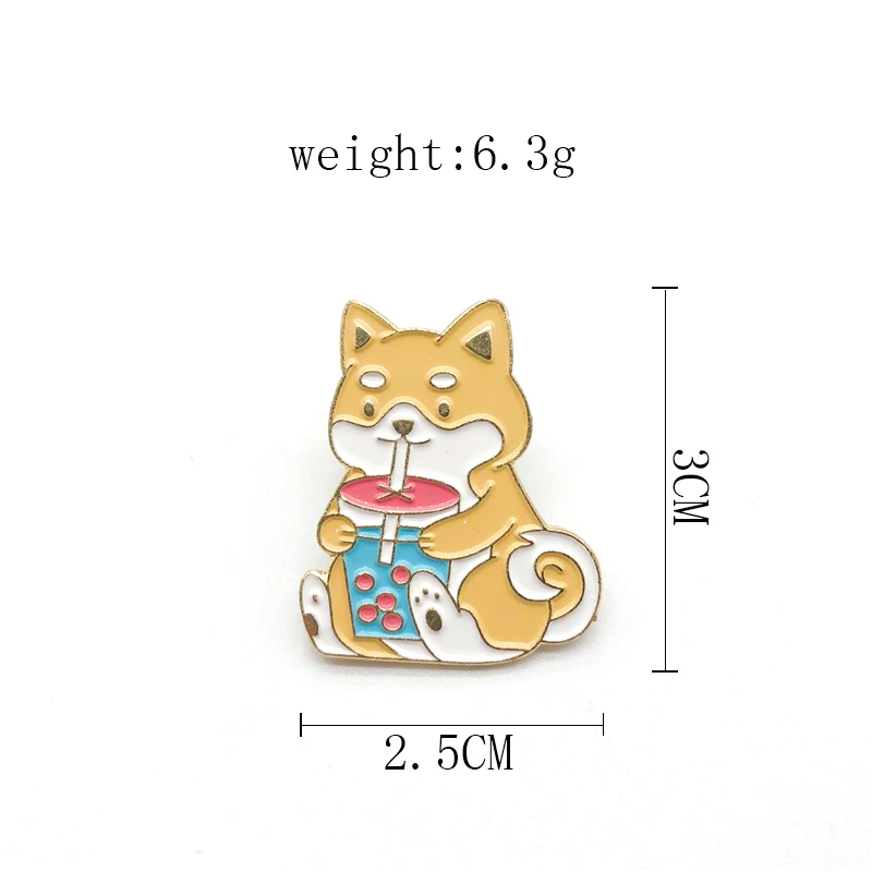 Cartoon Cute Animals Enamel Brooch Dog Shiba Inu Drink Water Pin Custom Alloy Badge Clothes Bags Punk Accessories Jewelry Gifts