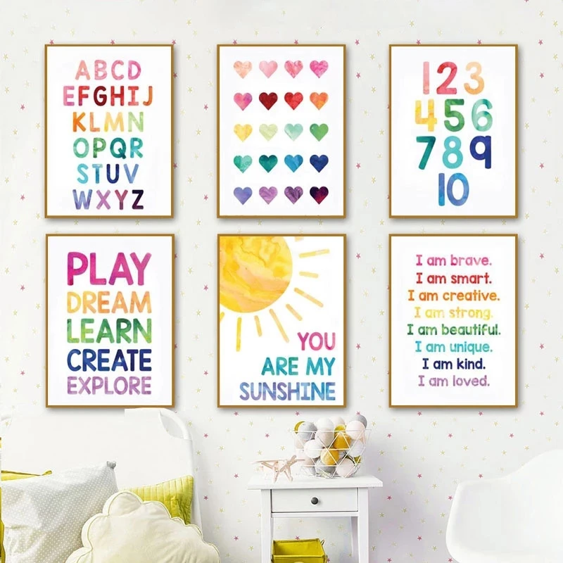 

Numbers Alphabet Poster Education Canvas Painting Alphabet Number Posters Nursery Wall Art Print Pictures Nordic Baby Room Decor