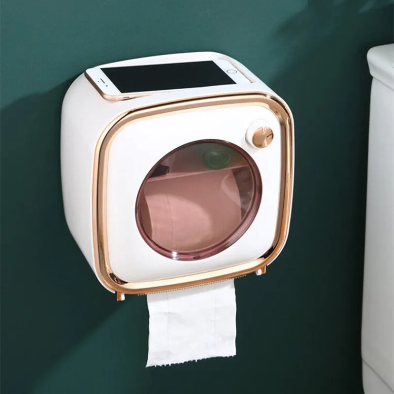 Fashional Paper Roll Holder White Toilet Paper Holder Luxury Decoration Waterproof Tissue Box Holder Green Wall Sticking