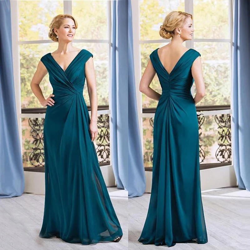 Moderne Eenvoudige Midnight Green Mouwen Moeder Van De Bruid Jurken V Hals Wedding Party Jurken Robe De Soiree Femme فساتين السه