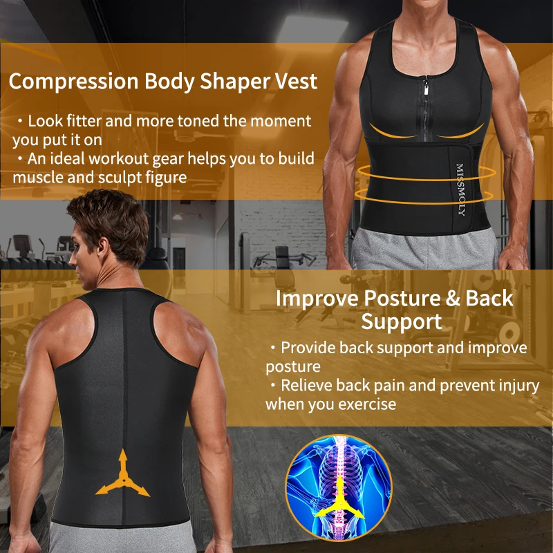 Mens Waist Trainer Vest Slimming Body Shaper Compression Shirt Workout Tank Top Shapewear Fitness Undershirt Fat Burn Sauna Suit