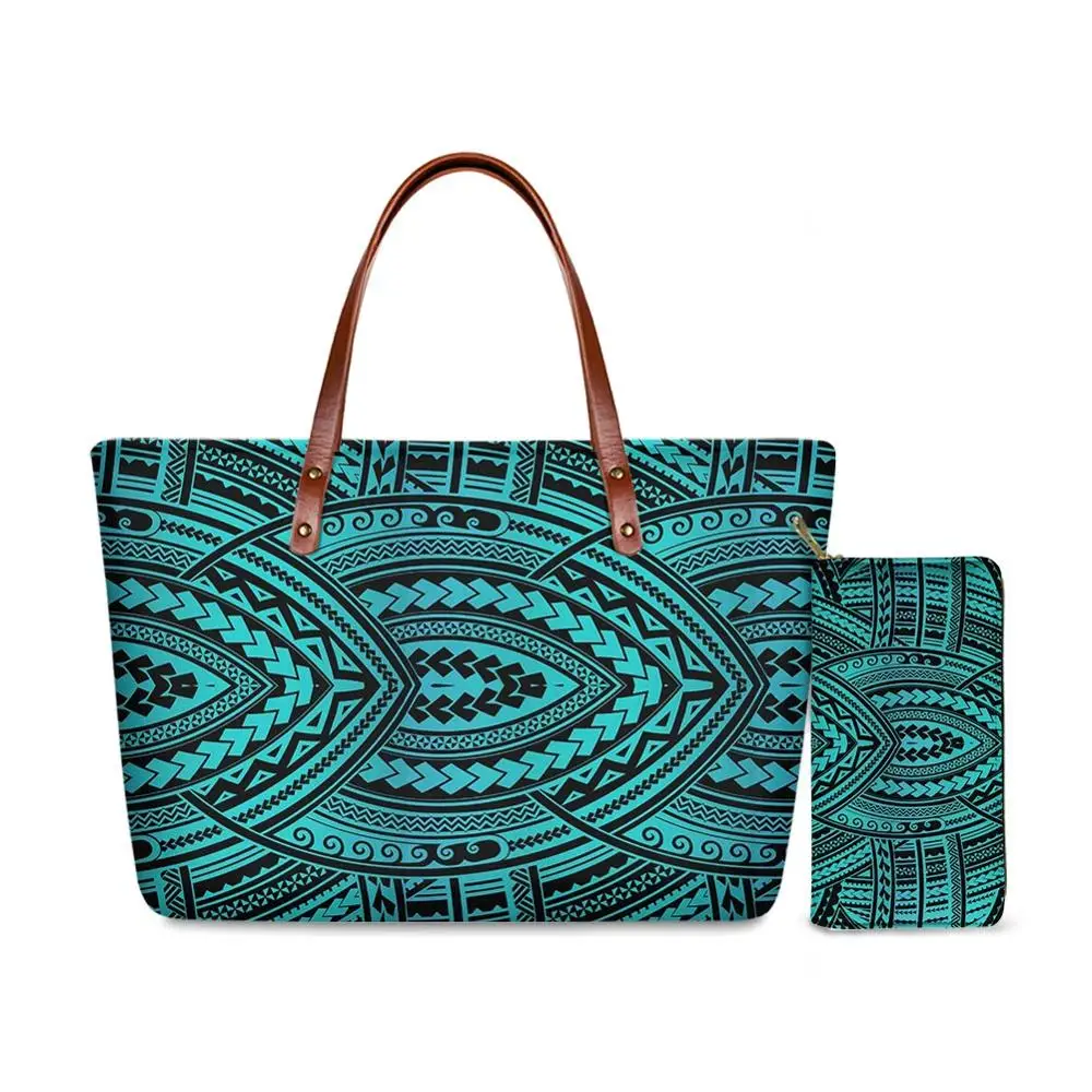 HYCOOL-Leather Shoulder Bag for Women Handbag Tote Casual Polynesian Tribal Hawaii Flower Fashion