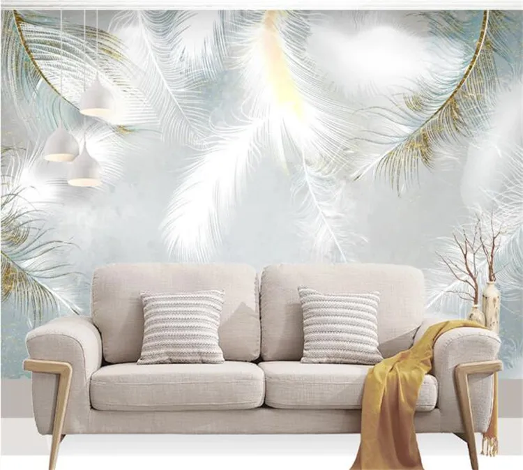 

Custom 3D Photo Wallpaper Modern simple hand painted watercolour feather Wall Mural Wallpapers For Living Room Bedroom De Parede