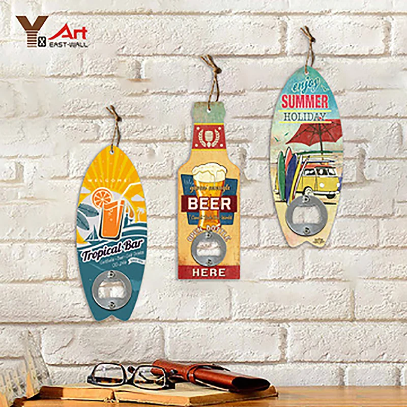 

American Hawaiian Beach Retro Old Craft Personalized Beer Bottle Opener Hanging Wall Board Decoration For Home Living Room Bar