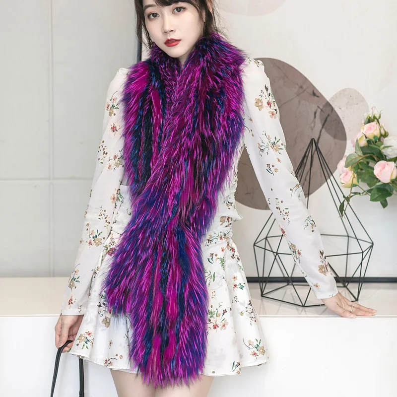 Besfilin Lengthened Natural Real Fox Fur Woven Scarf Collar for Women, Double Sided Knitted, Soft, Keep Warm, Autumn and Winter