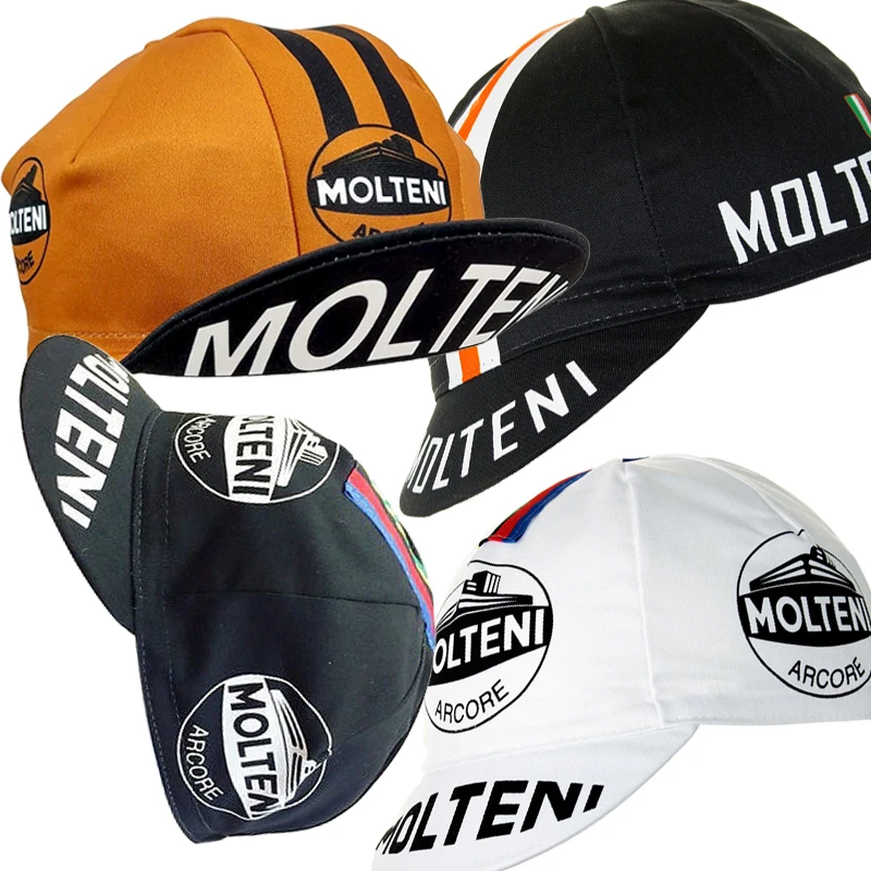 Retro Molteni Cycling Caps Black/White/Orange Bike Hat One Size Fits Most