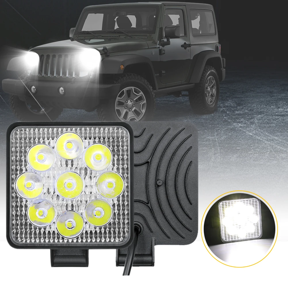 

LED Work Light 12-24V 27W Light Bar Square Spot 6000K Fog Lamp Waterproof for Off-road Truck SUV ATV 4WD