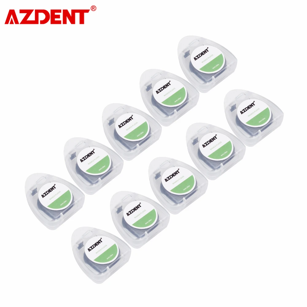 AZDENT 10 Rolls Dental Flosser Built-in Spool Wax Mint Flavored 50M/Roll 750D Bamboo Charcoal Black Dental Floss with Box