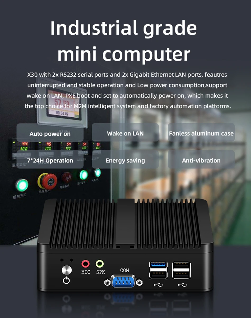 XCY Fanless Mini PC Intel Celeron J1900 Quad-Cores 2.0GHz 2x RS232 2x LAN Windows 10 Linux Embedded IoT Industrial Computer