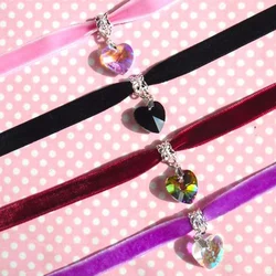 Korean Style Colorful Velvet Choker Women Bohemian Love Heart Tiny Crystal Pendant Necklace Girls Statement Jewelry Party Gift
