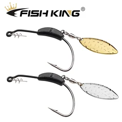 FISH KING Offset Fishing Hooks with Metal Spoon, Slice Jig Head, 2G-7G Wide Crank Fishhooks, Soft Lure Baits, Spinner Hook