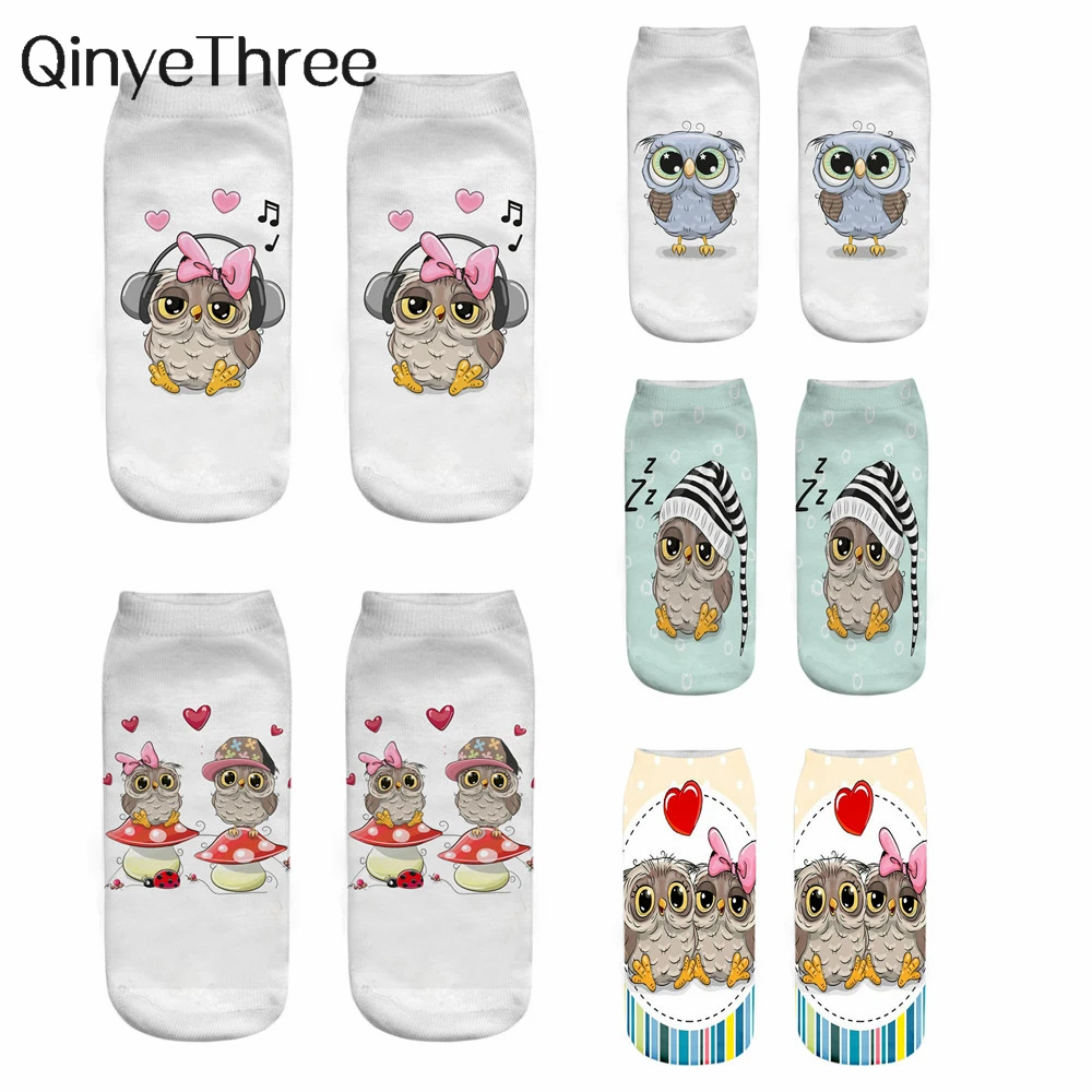 Cute 3D Print Cartoon Happy Sing Dancing Owl Socks Unisex Fun Lively Bathing Pet Animal Sokken Graffiti Dropship