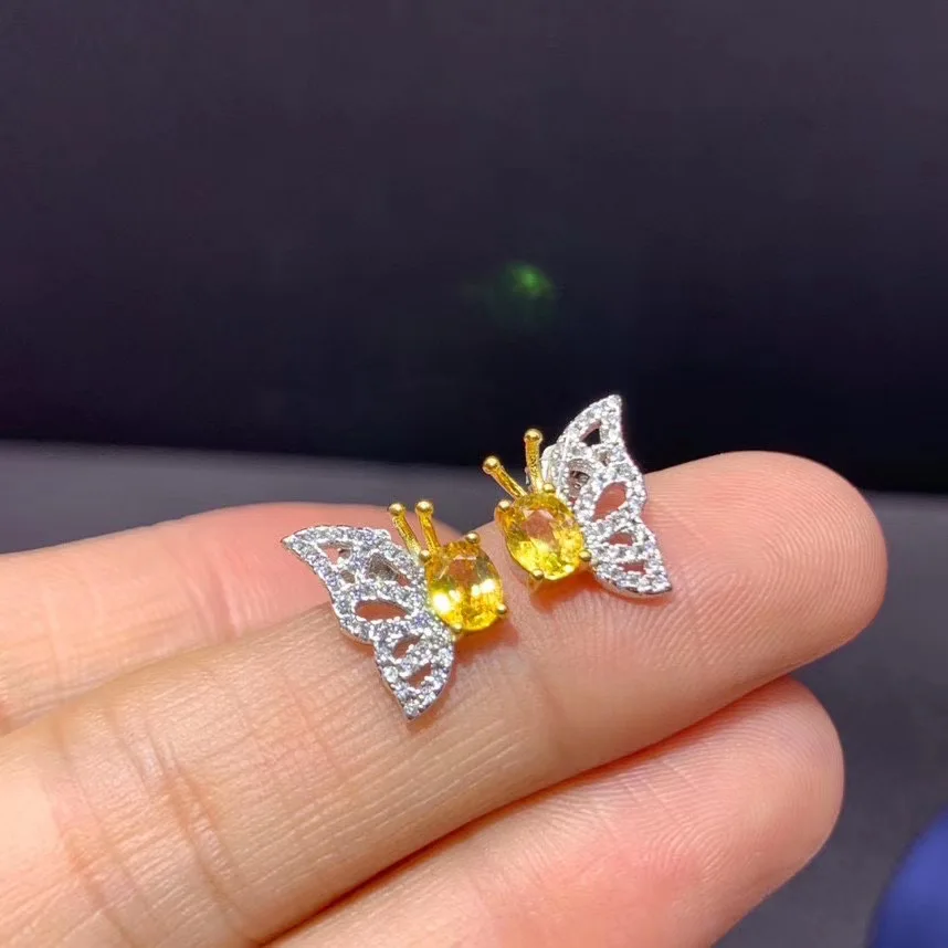 

Natural Sapphire Earrings rare yellow sapphire 925 sterling silver lady butterfly style