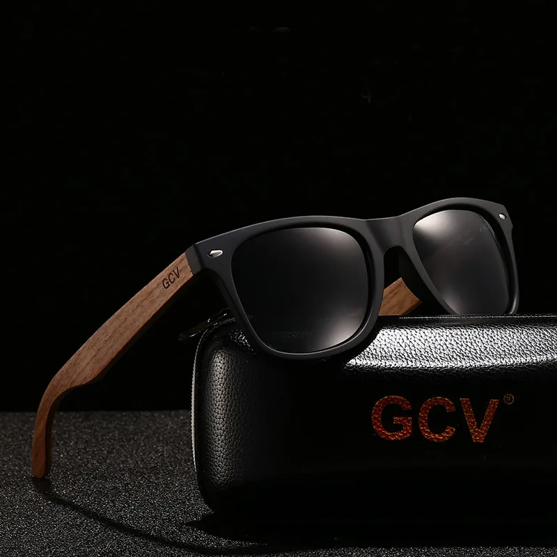 GCV Brand Natural Wooden Sunglasses Men Polarized Fashion Sun Glasses Original Wood Oculos De Sol Masculino 2021 New TR90 Frames