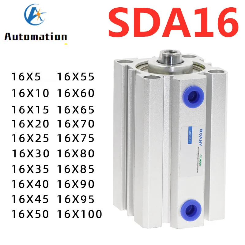 SDA نوع تتحمل 16 مللي متر السكتة الدماغية 5/10/20/25/30/40/50/100 مللي متر مزدوج التمثيل SDA16 المدمجة الهواء هوائي المكبس اسطوانة أنثى
