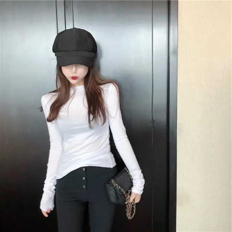 Long Sleeve Women\'s T-shirts Clothes Tops Autumn Fashion Pulovers Aesthetic Casual Plain Sexy Candy Colors Korean Slim Shirt