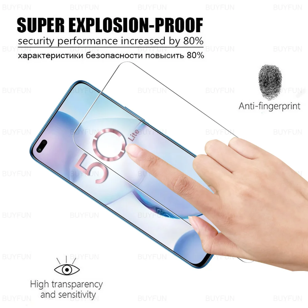 2PCS Full Cover Tempered Glass For Honor 50 Lite 6.67" Screen Protector For Honer 50Lite Xonor 50 Lite Safey Protective Film