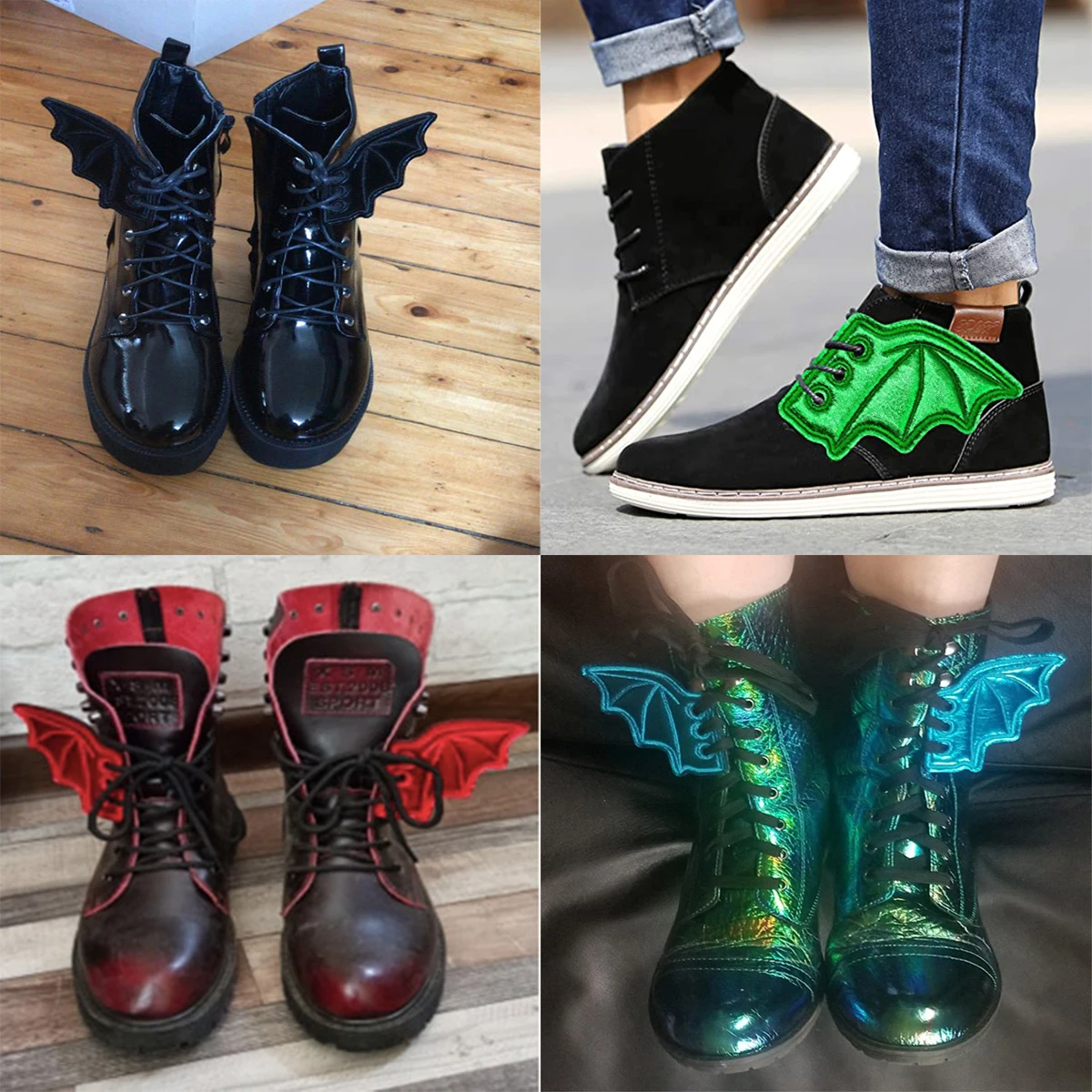 Halloween Party Bats Wings Ideas Shoes Accessory Boots Bat Wings Lace Up Sport Shoes Wings DIY Skate Punk Shoe DIY Decorations