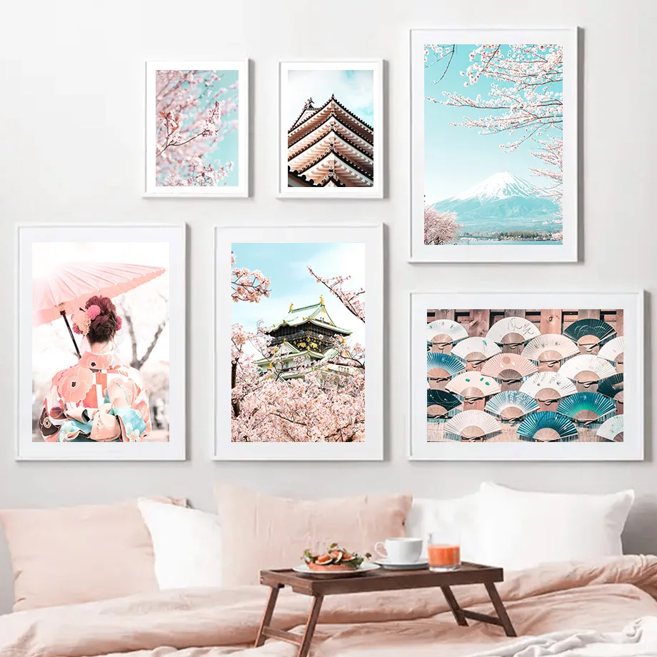 Osaka Castle Cherry Blossom Mt Fuji Japan Wall Art Canvas Painting Nordic Posters And Prints Pictures For Living Room Home Decor