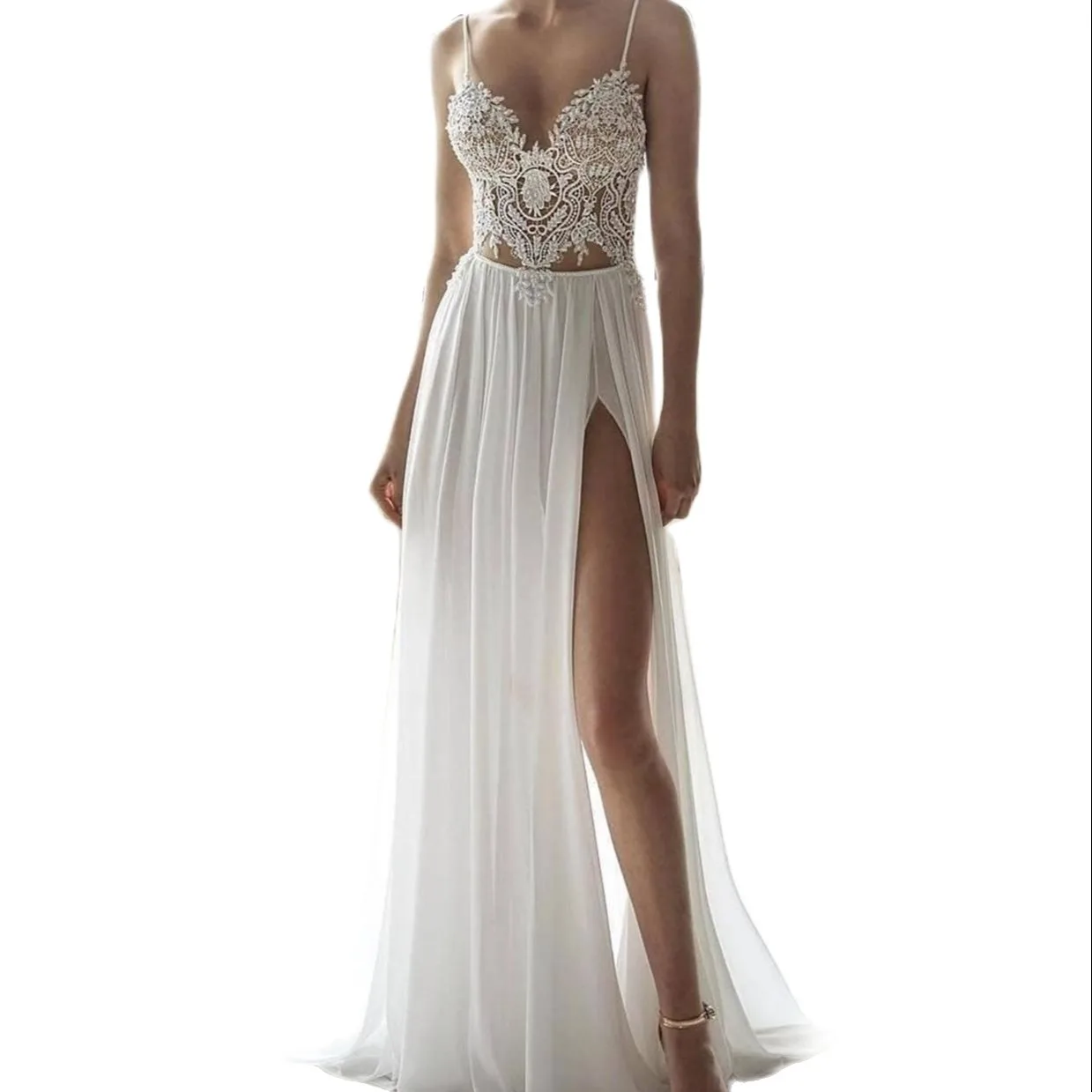 LSYX Bohemian Wedding Dress Beach Two Pieces 2  A-line Sweetheart Bohemian Bridal Gowns Sleeveless Simple Sweep Train Charming