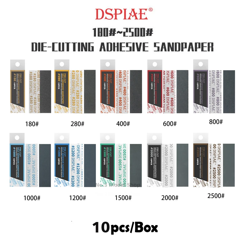 DSPIAE Mecha Military Model Special Tool For Polishing  180#~2500# DIE-CUTTING ADHESIVE SANDPAPER A Set of  5 /10 Boxes