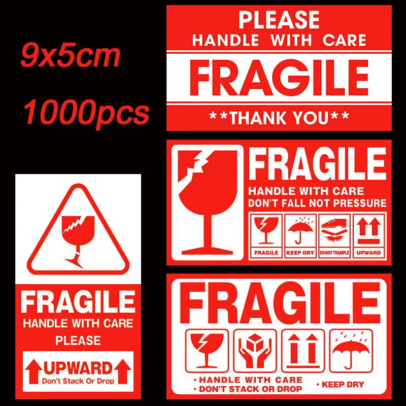 1000 Pcs/Set 9x5cm FRAGILE Warning Label Sticker Handle With Care Keep Dry Express Label Shipping Express Label Stickers