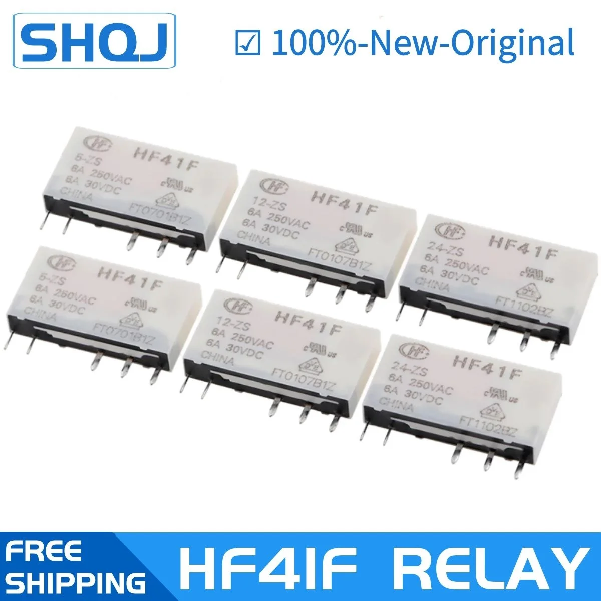 HF 100%-NEW 10PCS HF41F-24-ZS HF41F-12-ZS HF41F-5-ZS HF41F 60-ZS 6A 1CO 5V 12V 24V 60VDC Wafer relay original