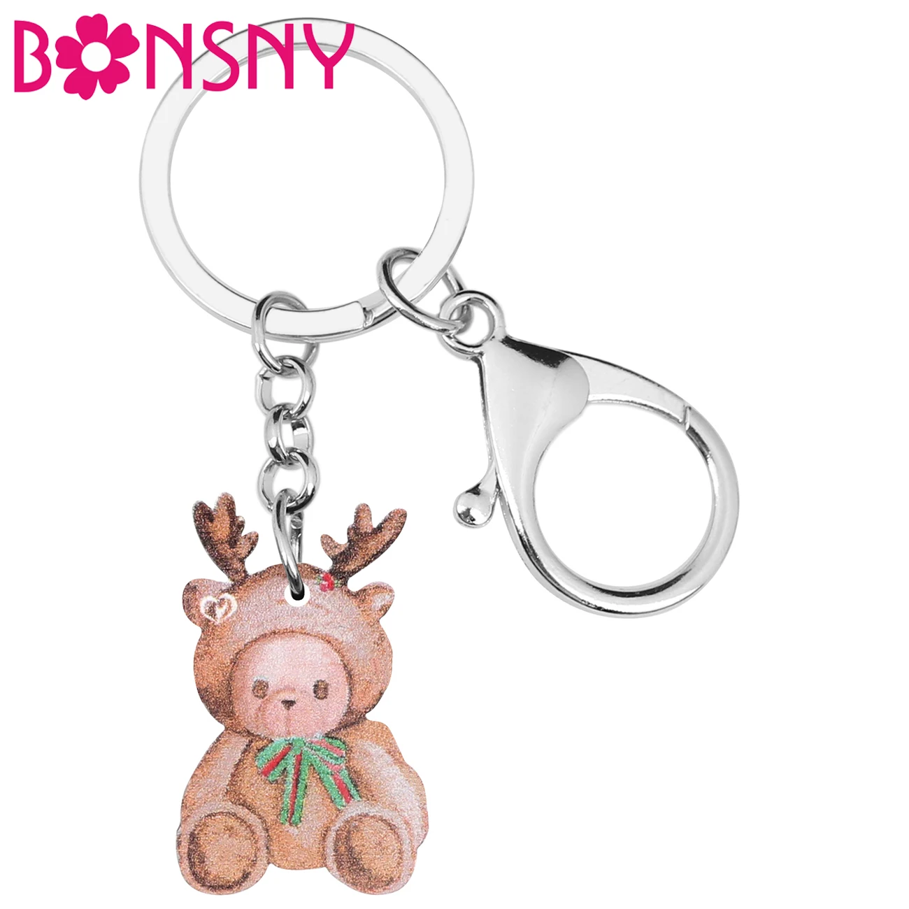 Bonsny Acrylic Christmas Antlers Bear Key chains Key Rings Bag Car Purse Decoration Keychain For Women Girl Charm Gift Accessory