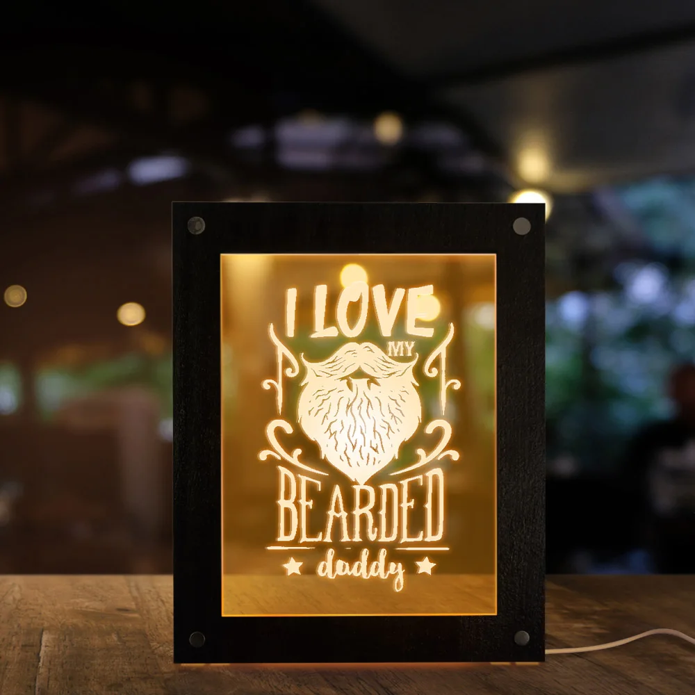 J'aime mon papa barbu éclairage décoratif lampe de nuit cadre Photo fête des pères cadeau Table lumière cadre pour papa pendaison de crémaillère cadeau