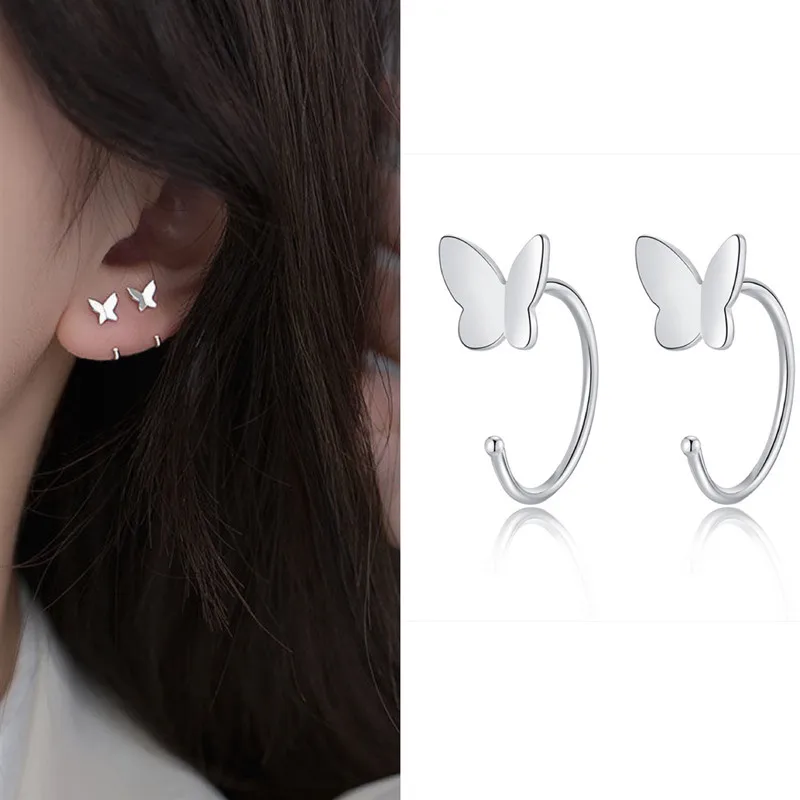 Butterfly Geometric Asymmetric Stud Earrings for Women Small Open Huggies Hoops Ear Piercing Earring Jewelry Girls