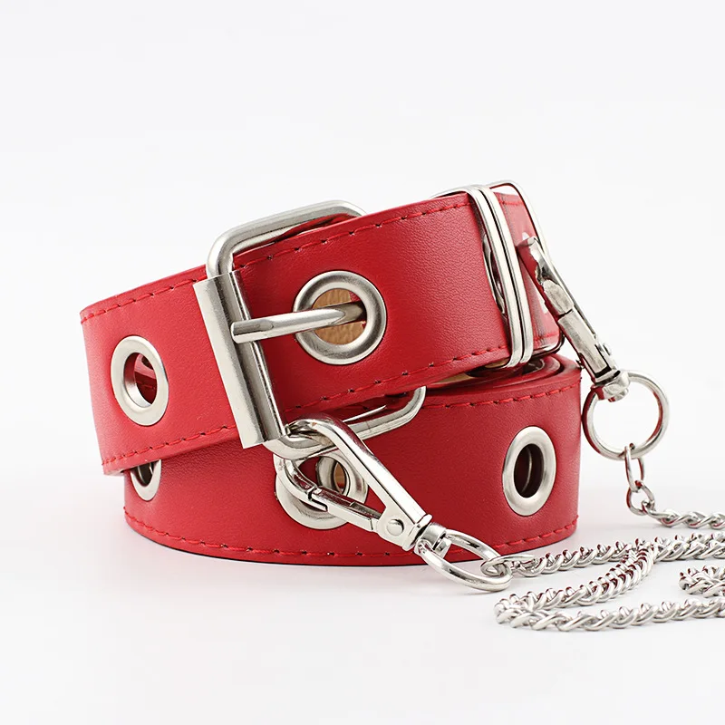 New PU Leather Waist Belt Punk Hip-hop Fashion Pin Buckle Black Adjustable Waistband With Chain For Ladies Girls Women Jeans Z15