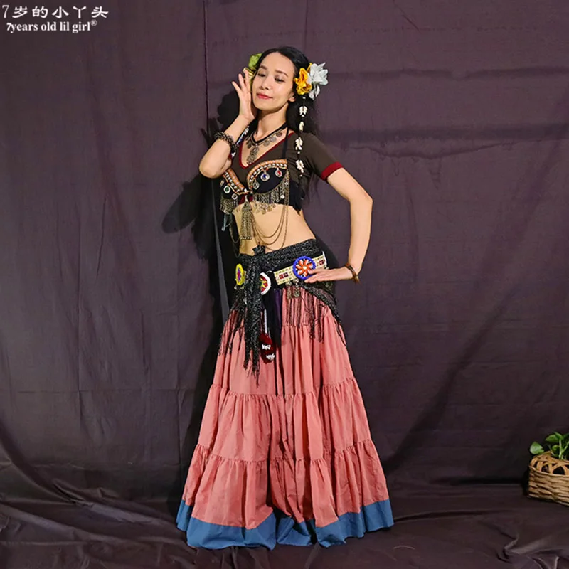 2021 New Tribal Belly Dance Skirts ATS Performance Cotton Flamenco Long Full Circel Gypsy CWW05