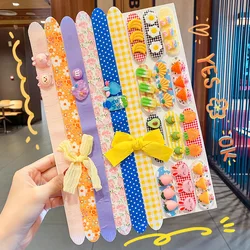 3/5PC Girls Cute Bow Floral Plaid Velcro Hairbands Set Baby Small Hair Sticker Clip Bangs Fixed Magic Paste Posts Kids Accessory