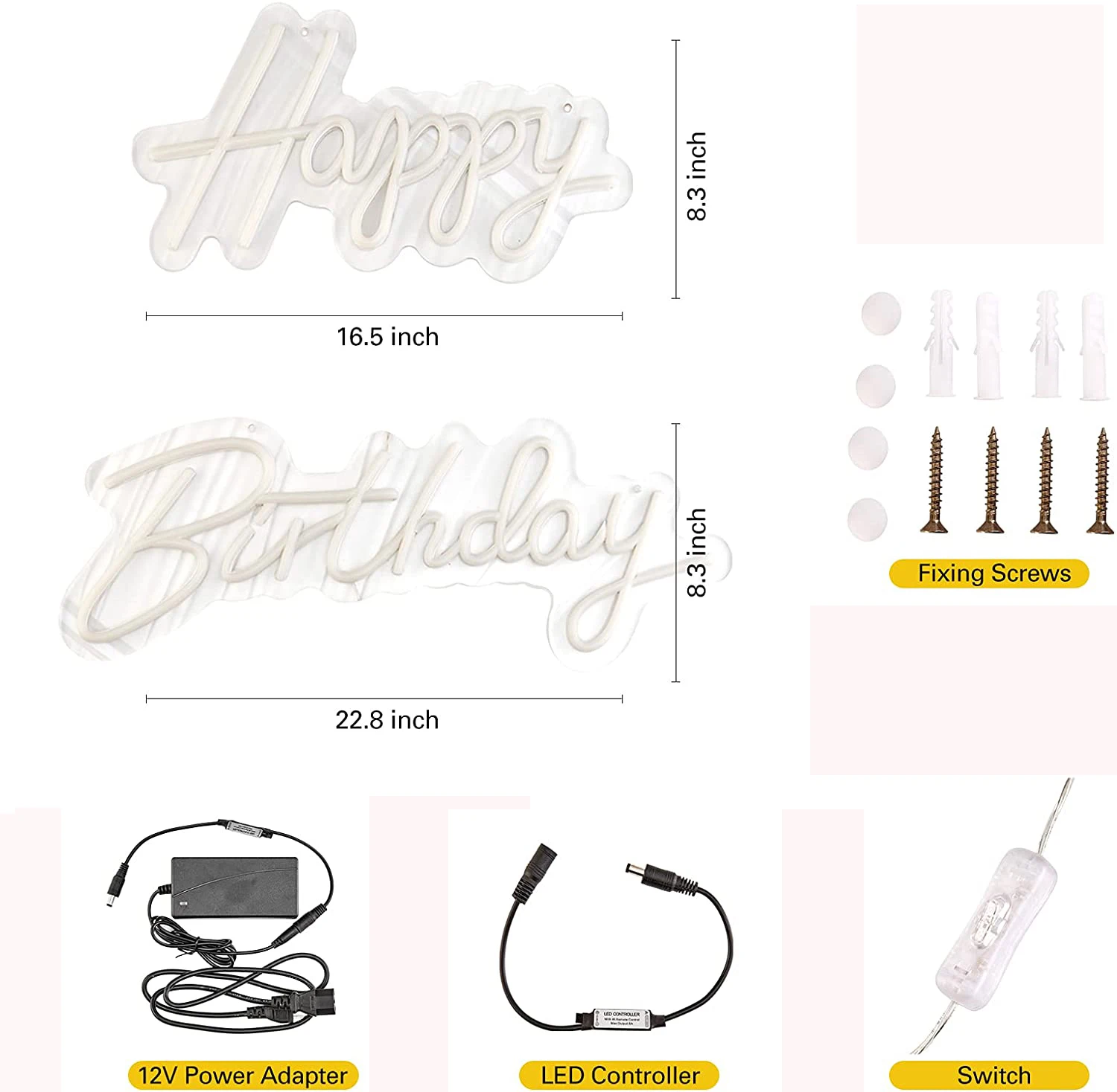23 ''x 16 ''led Light Happy Birthday insegne al Neon Light Party Flex acrilico trasparente Neon Light Sign Bar Home Decor Decor Lamp