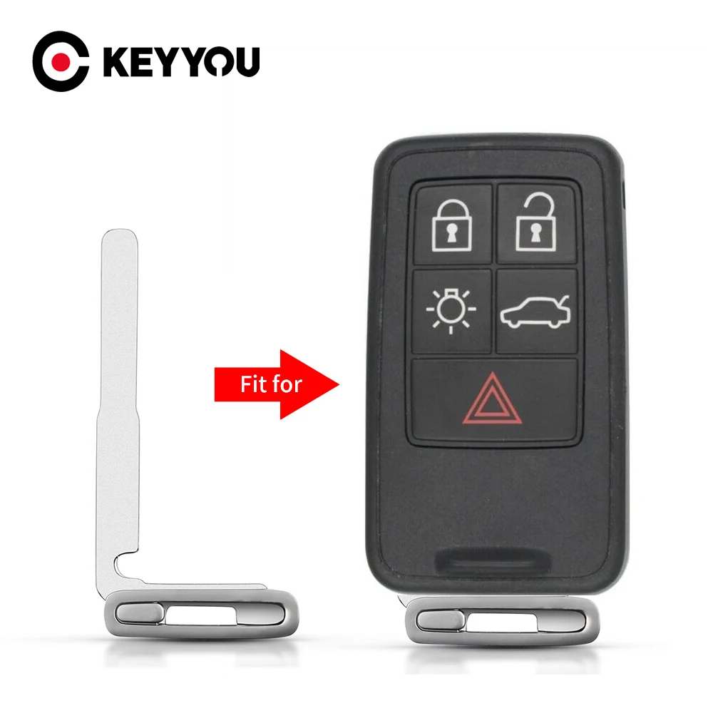 KEYYOU For Volvo XC70 XC90 V50 V70 S60 Smart Card Small Car Key Blank Keyless Entry Remote Auto Uncut Insert Emergency Blade