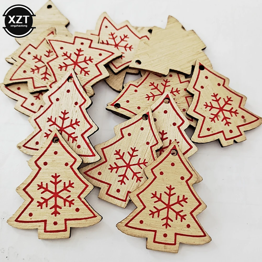 10PCs Wooden Christmas Ornaments Kids Toys For Chirstmas Tree Hanging Pendants Xmas Decoration For Home Party New Year Noel Tool