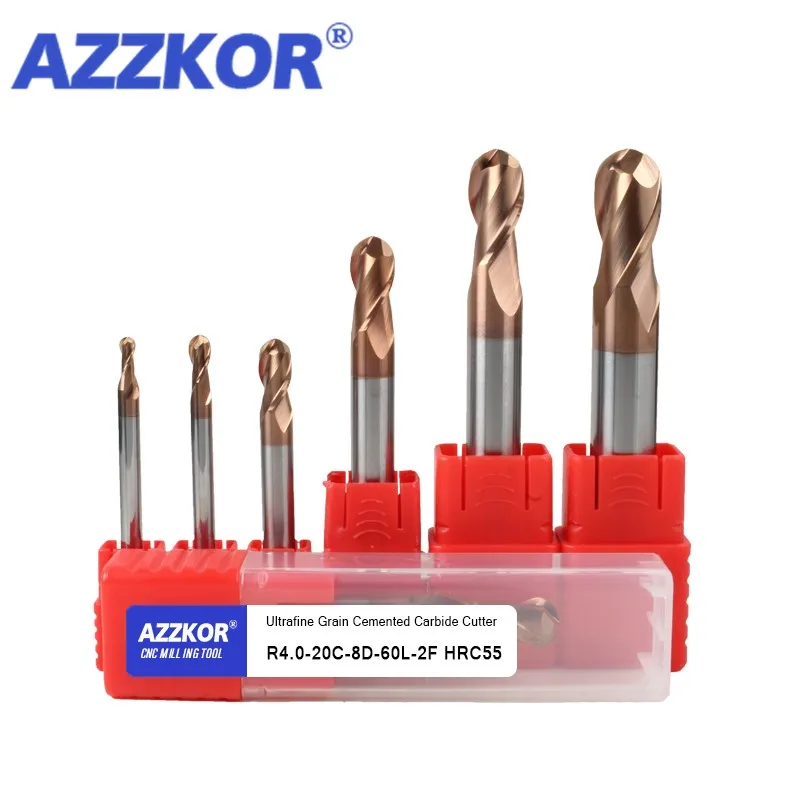 Milling Cutter Alloy Coating Tungsten Steel Tool Cnc Maching Hrc55  Ball Nose Endmills AZZKOR Top Milling Cutter Machine Endmill