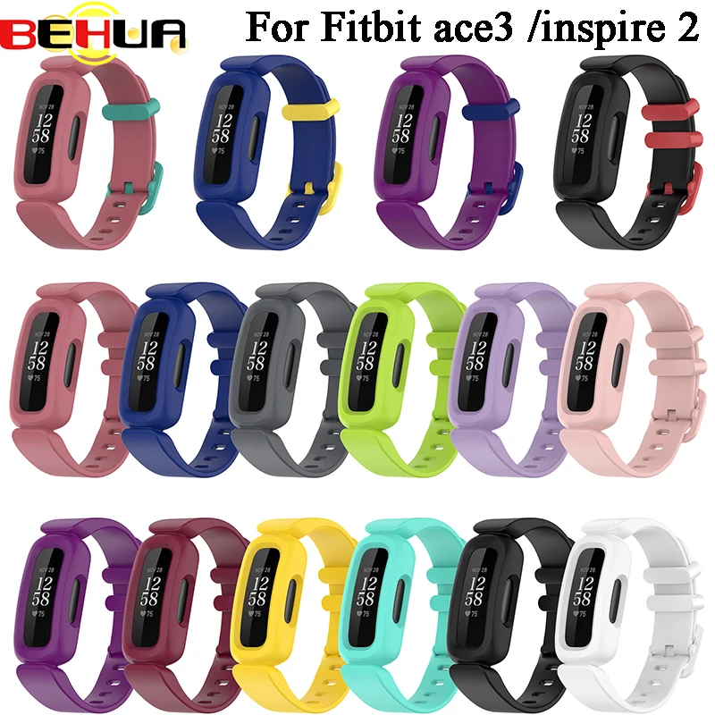 Behua pulseira de silicone para fitbit ace3 inteligente pulseira de substituição banda de relógio para fitbit inspire 2 pulseira com caso acessórios