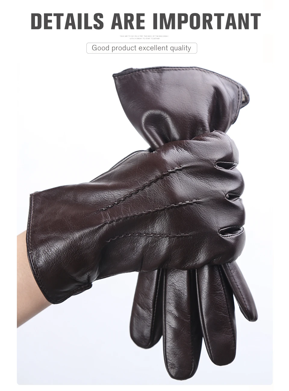 Comfortable Keep Warm Gloves Male Winter, Water Ripple Design Sheepskin Men's Gloves, Black Men's Leather Gloves-8001Y