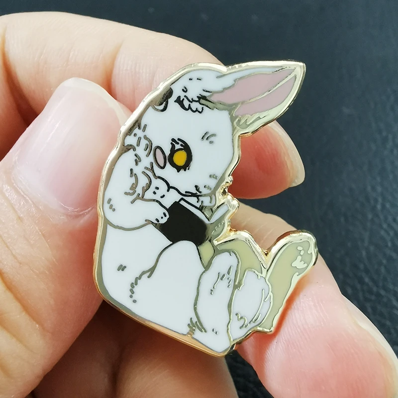 Reader Rabbit Enamel Pin Cartoon White Bunny Metal Badge Wonderland gift for book lovers