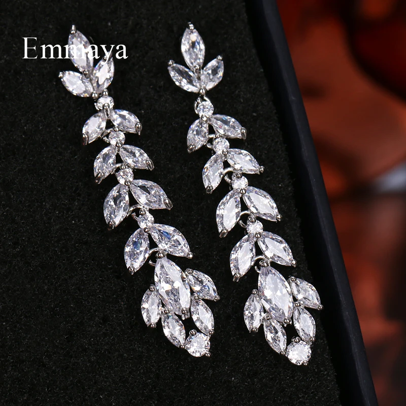 Emmaya Fashion Design White Long Earring Branch Shape Full Of Cubic Zircon Elegant Jewelry Women Fashion Dress-up In Dinner