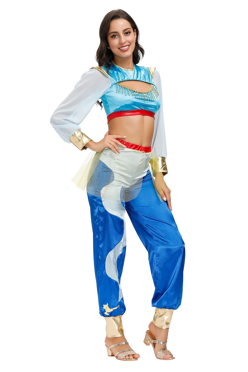 Sexy Jasmine Princess Dress 2pcs Set Adult Aladdin Cosplay Costume For Women Halloween Party Outfits Role Clothing - view 4