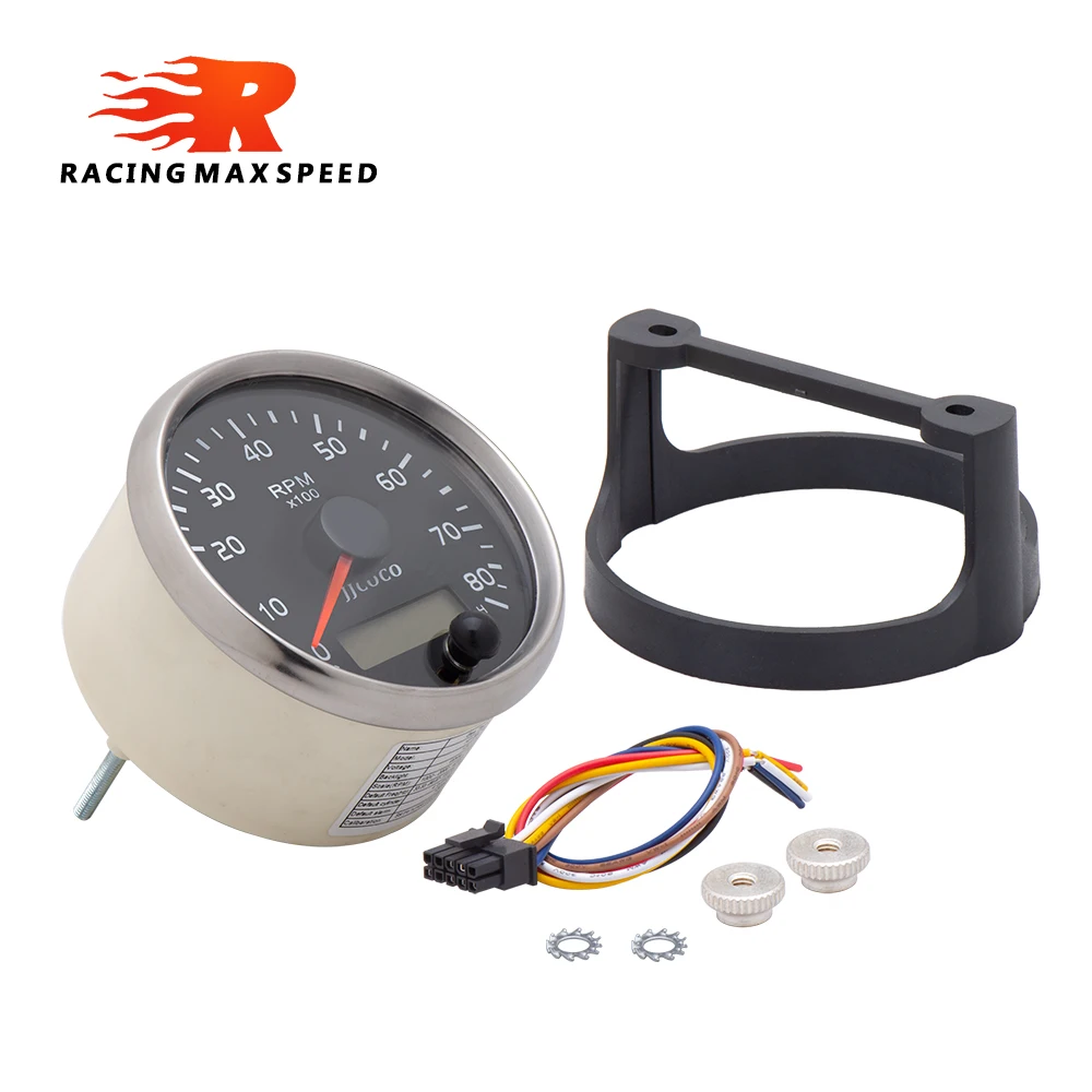 JJCOCO 85MM Tachometer 0-8000RPM 12V/24V Tacho Meter Amber/White Light RPM Gauge With LCD Hourmeter For Car RPM-02