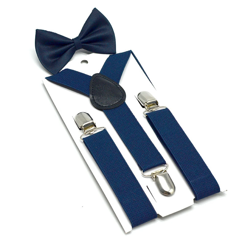 Suspender Set Celana Suspender Anak-anak Pernikahan Bayi Laki-laki Perempuan Kawat Gigi Dasi Kupu-kupu Kuning Merah Muda Putih Tali Merah Navy 65Cm * 2.5Cm