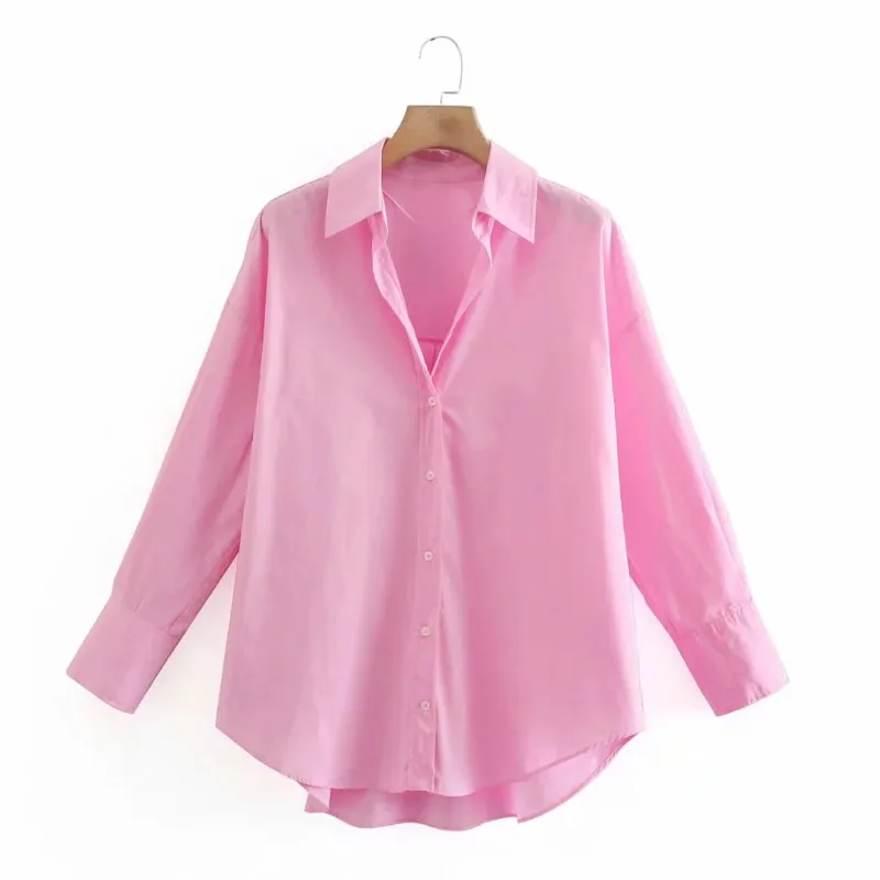 Women Blouses Simply Candy COlor Single Breasted Poplin Shirts Office Lady Long Sleeve Blouse Roupas Chic Chemise Tops Cotton