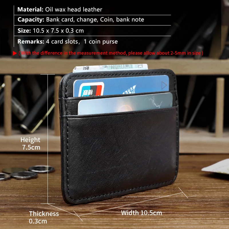 Fashion Thin Block Genuine Leather Card Wallet Credit ID Card Holder Purse Portable Small Money Bag Mini Coin Purse For Male